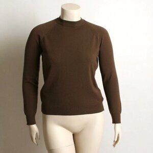 Vintage 1970s Blouse Brown Long Sleeve Back Zipper Action Knit Top Designers L